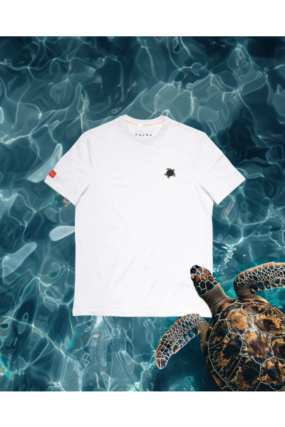 T-shirt męski Basic z żółwiem caretta - biały
